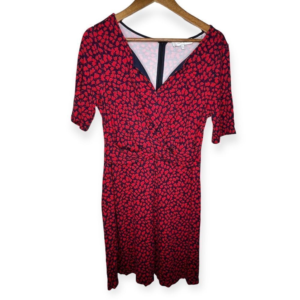 Lark & Ro‎ Knit Tulip Print Floral Midi Dress Soft Red Blue Patriotic Office 12